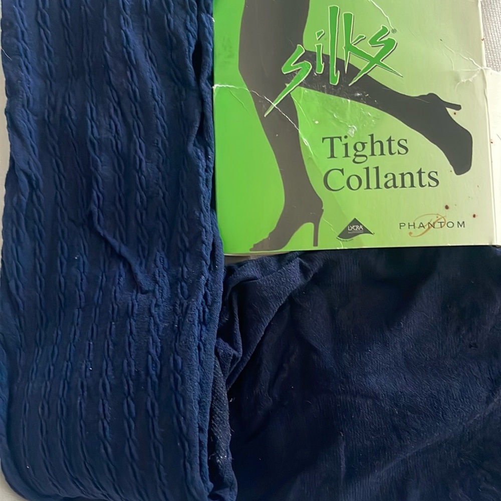 Phantom Silks Blue Textured Cable Knit Winter Tights 95-130 Lbs NWOT